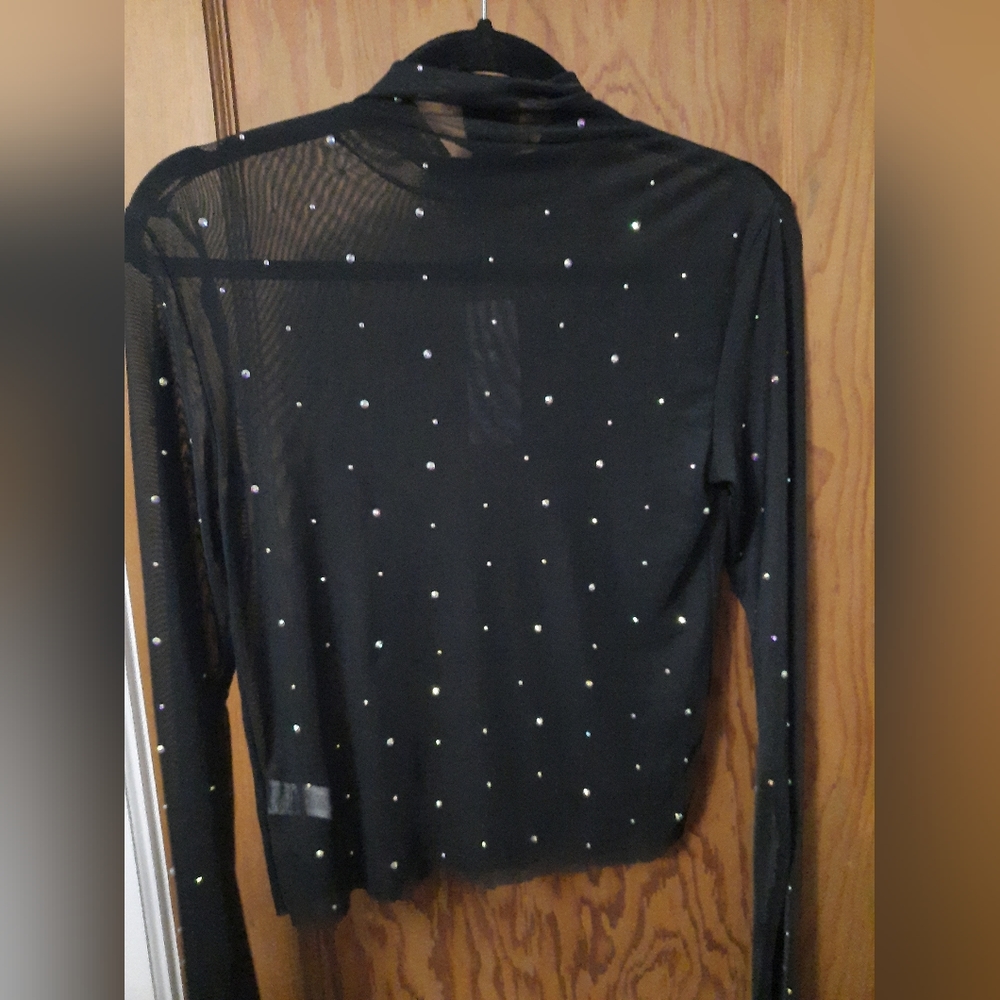 NWT Women's Wild Fable See-through black gold studded turtleneck Sm